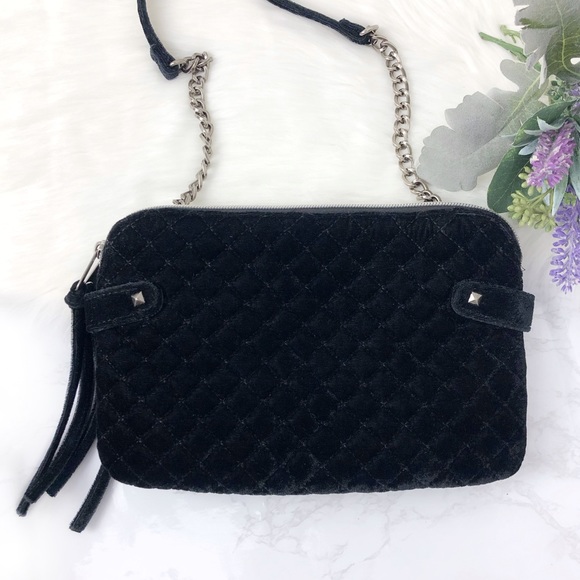 Handbags - Small Black Velvet Crossbody Bag